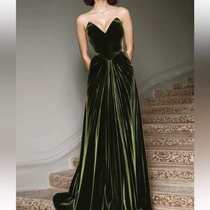 Velour A-line Gown Olive Green sz2
